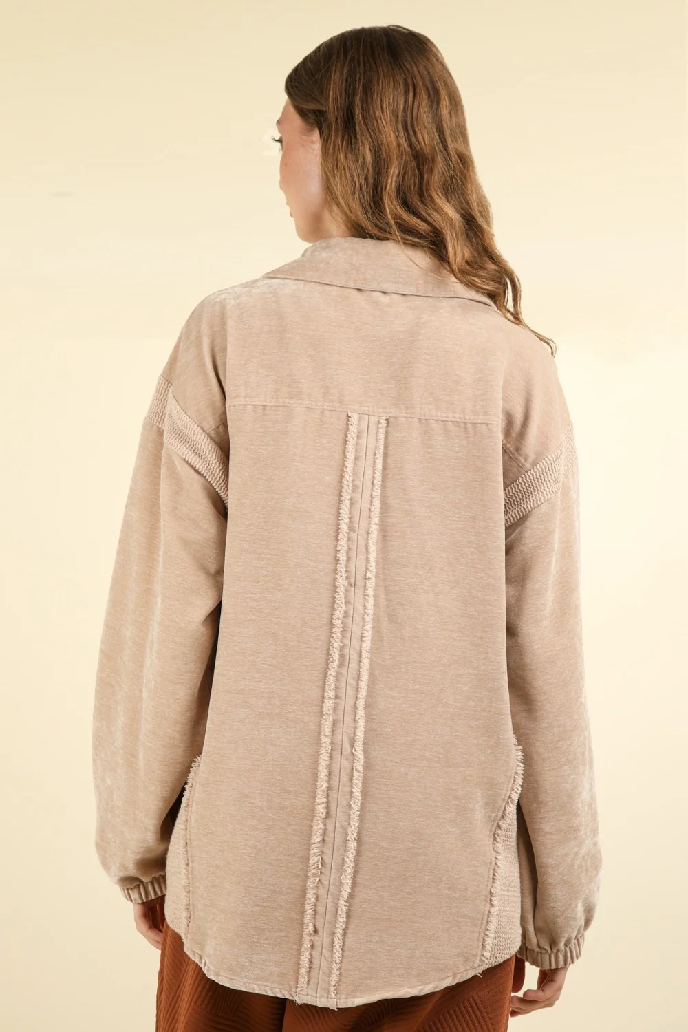 VERY J Mixed Media Button Down Raw Hem Jacket - Image 2