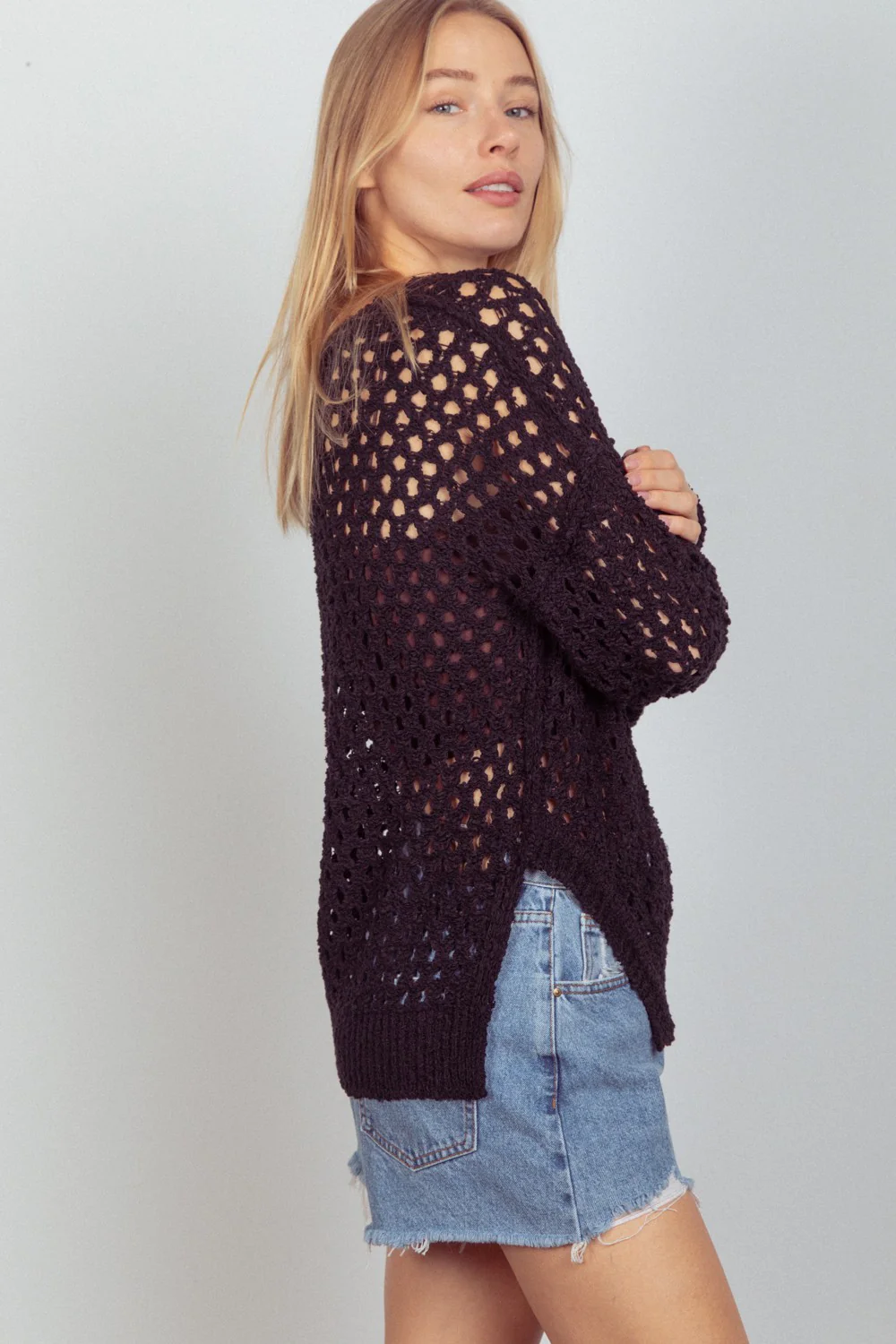 VERY J Openwork Slit Knit Cover Up - Image 3