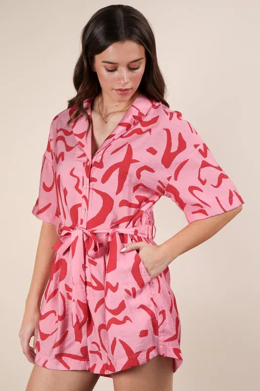 VERY J Oversized Printed Button Down Resort Romper - Image 2