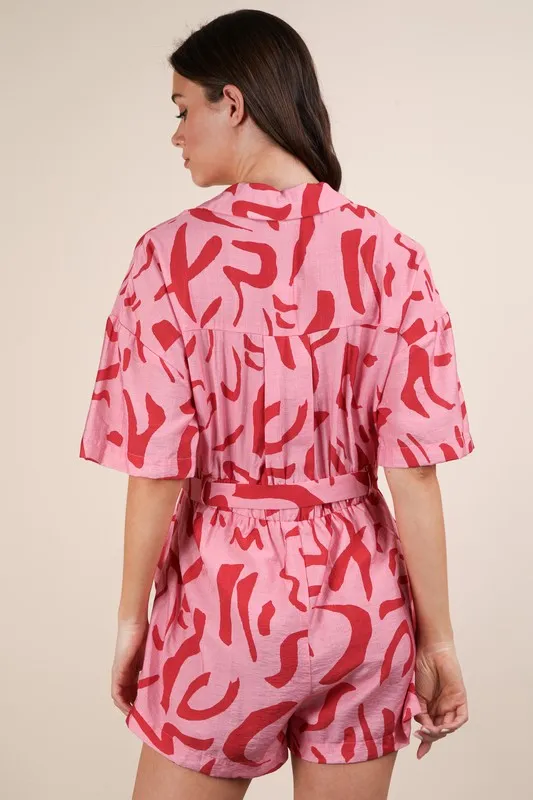 VERY J Oversized Printed Button Down Resort Romper - Image 3