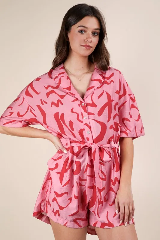 VERY J Oversized Printed Button Down Resort Romper - Image 4