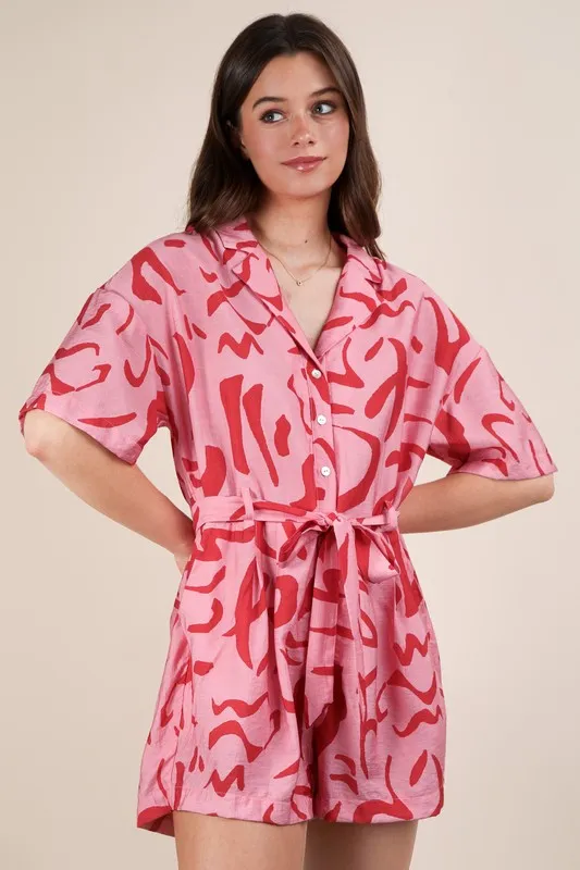 VERY J Oversized Printed Button Down Resort Romper - Image 5
