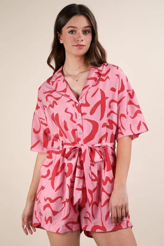 VERY J Oversized Printed Button Down Resort Romper - Image 6