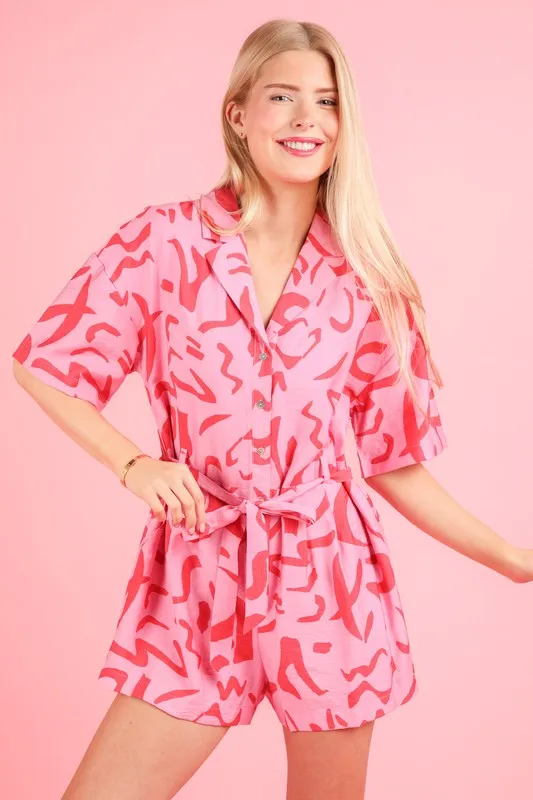 VERY J Oversized Printed Button Down Resort Romper - Image 7