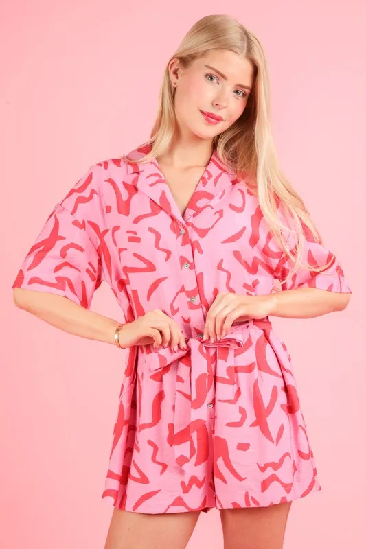 VERY J Oversized Printed Button Down Resort Romper - Image 8
