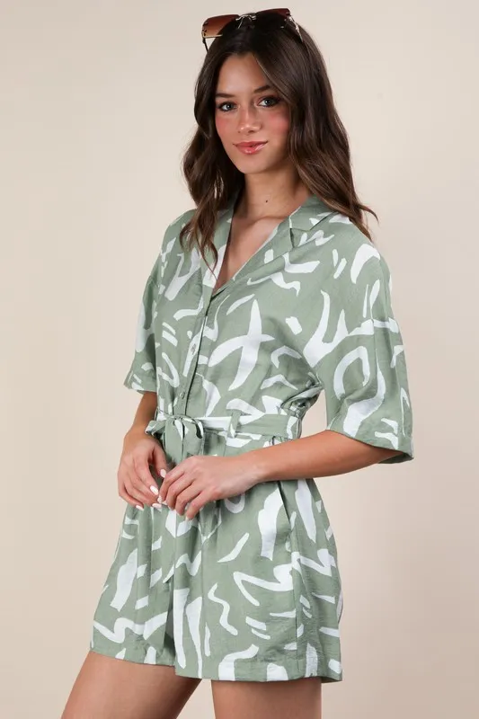 VERY J Oversized Printed Button Down Resort Romper - Image 2