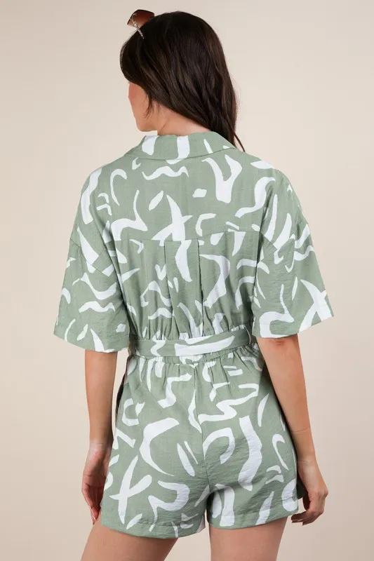 VERY J Oversized Printed Button Down Resort Romper - Image 3