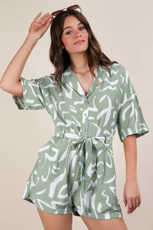 VERY J Oversized Printed Button Down Resort Romper - Image 4