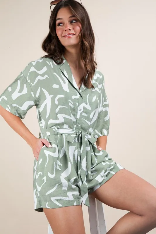 VERY J Oversized Printed Button Down Resort Romper - Image 5