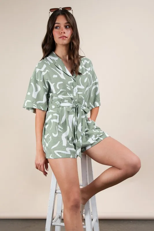 VERY J Oversized Printed Button Down Resort Romper - Image 6