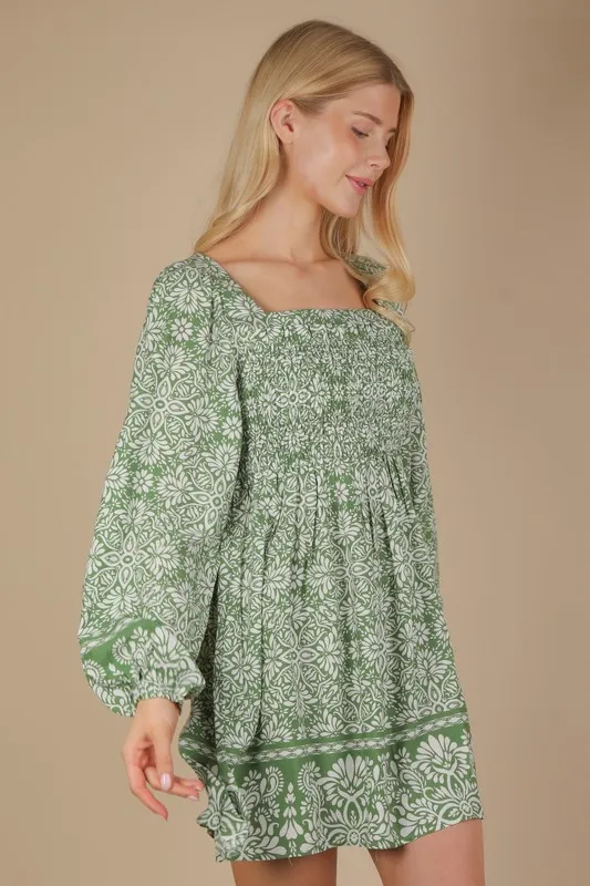 VERY J Printed Smocked Chest Boho Mini Dress - Image 3