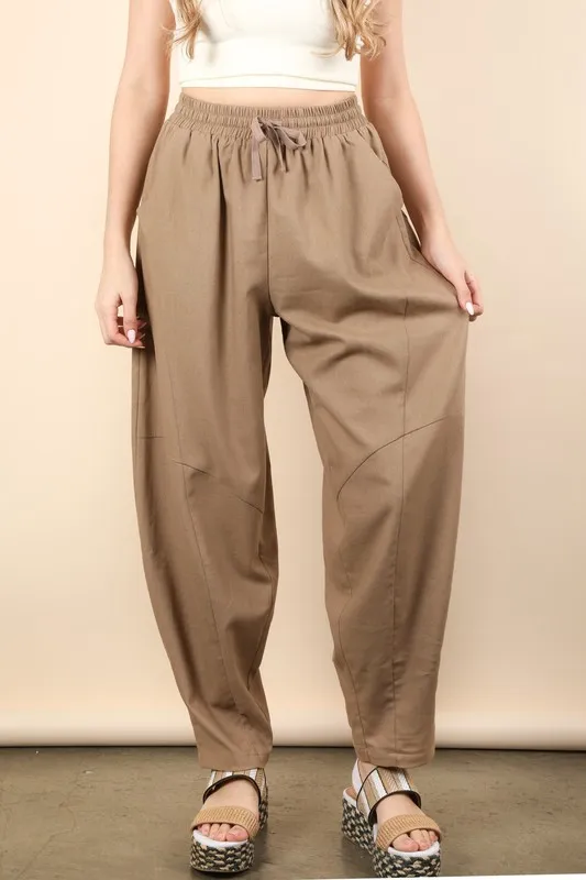 VERY J Solid Barrel Comfy Woven Pants