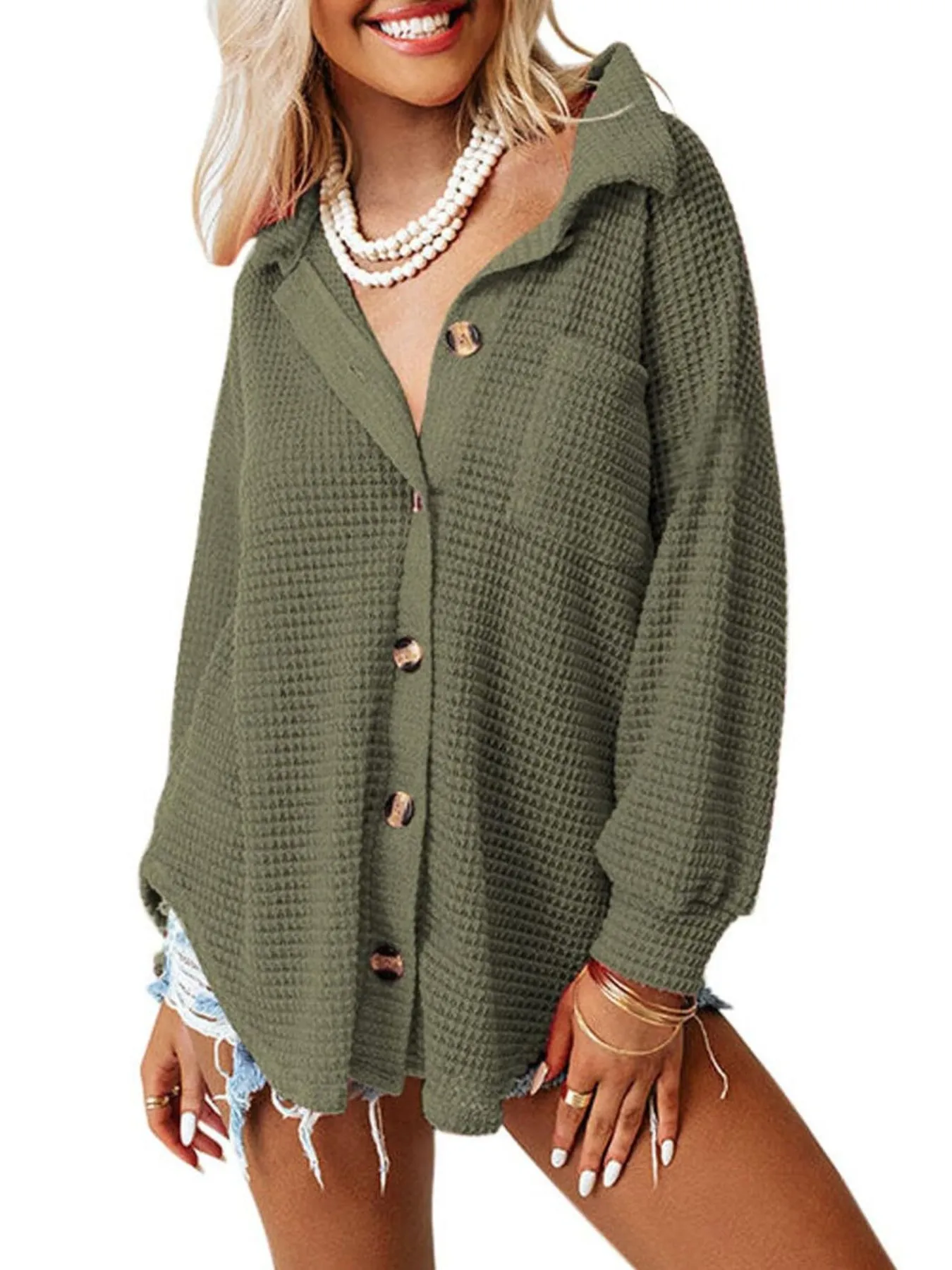 Waffle Knit Button-Down Shirt - Image 10