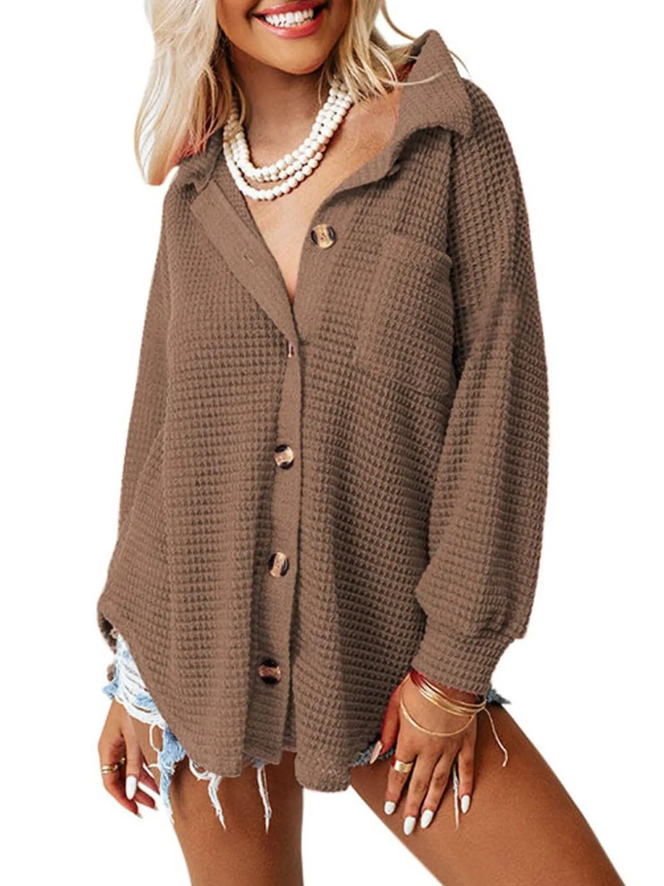 Waffle Knit Button-Down Shirt - Image 15
