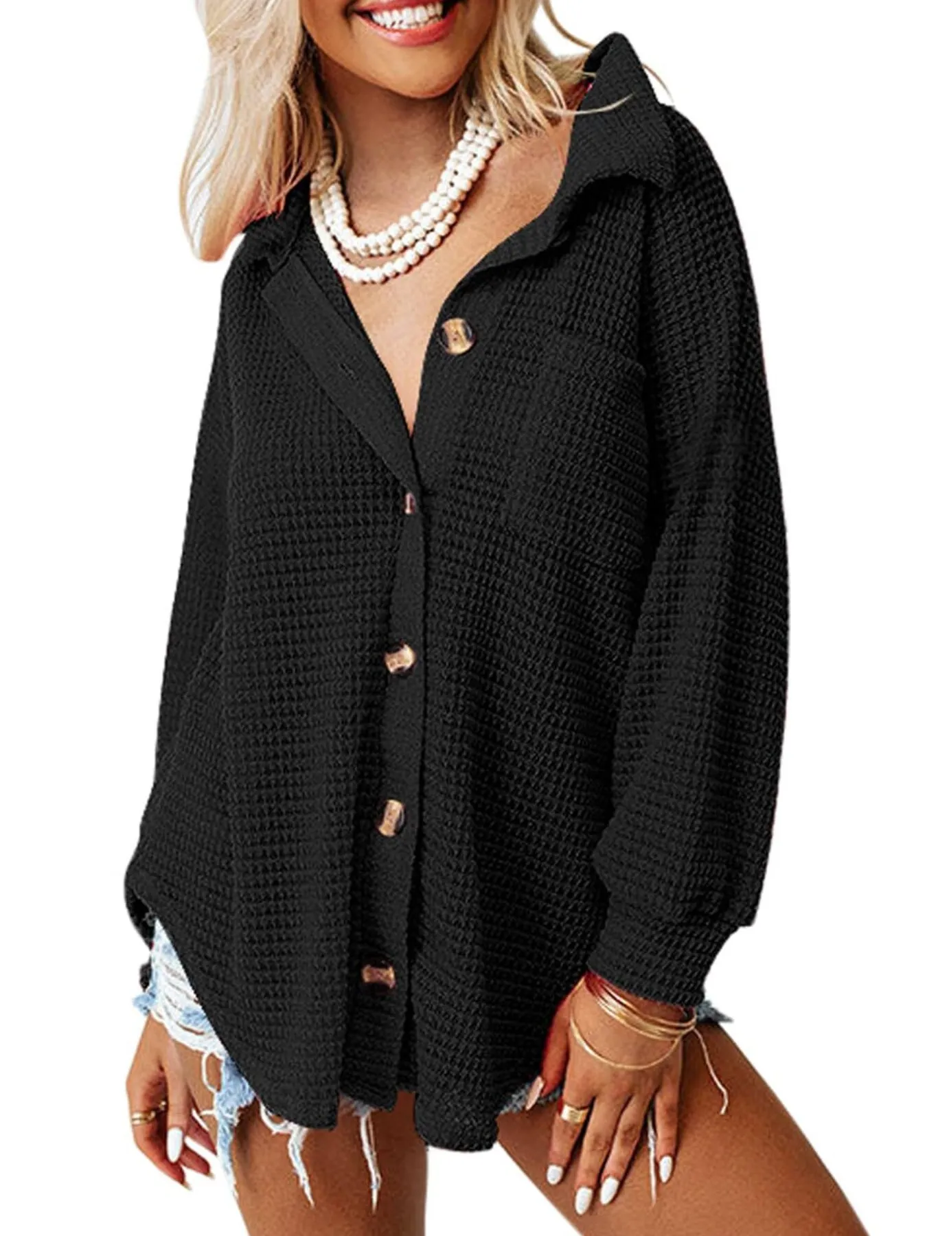 Waffle Knit Button-Down Shirt - Image 17