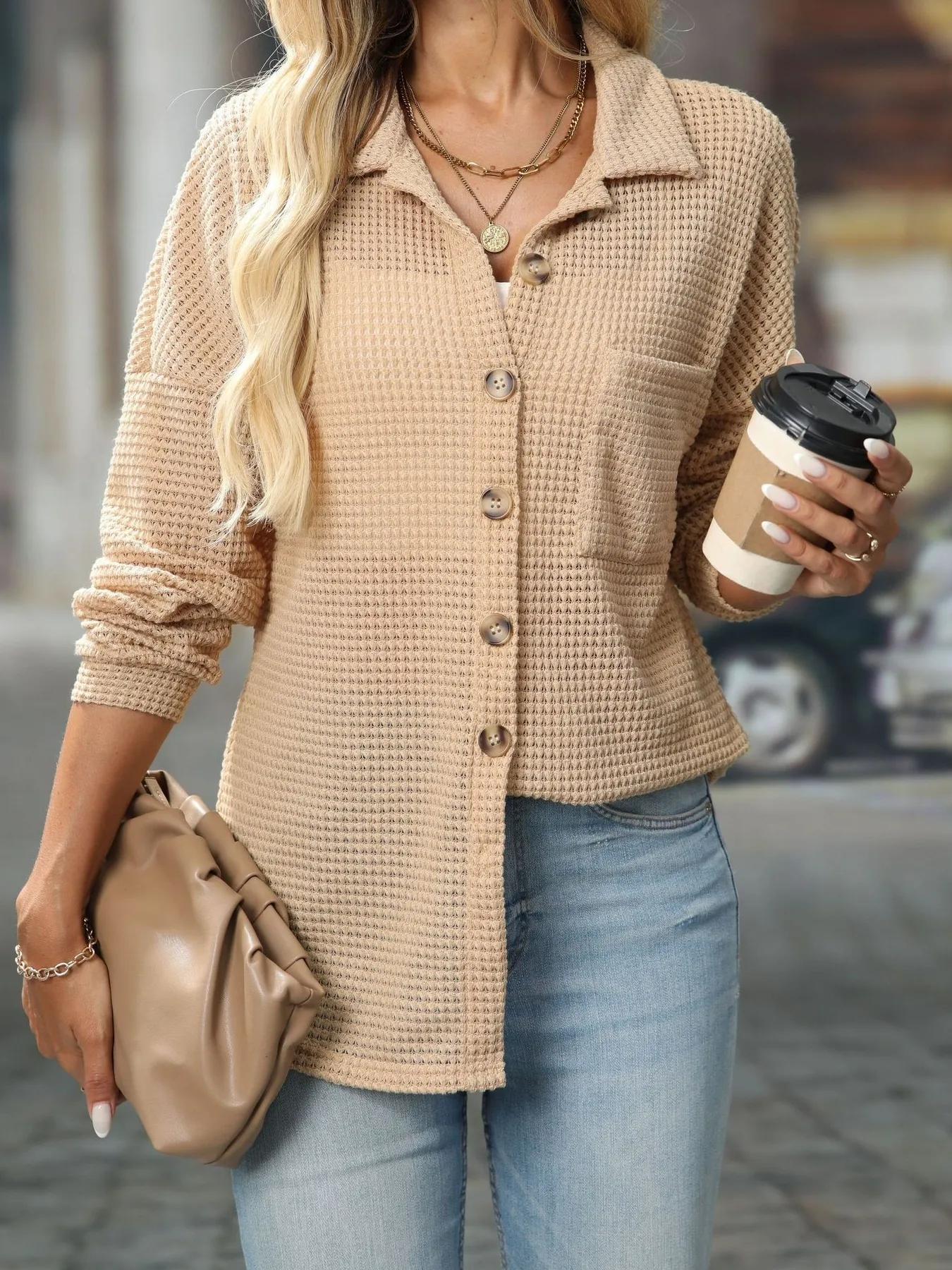 Waffle Knit Button-Down Shirt - Image 2
