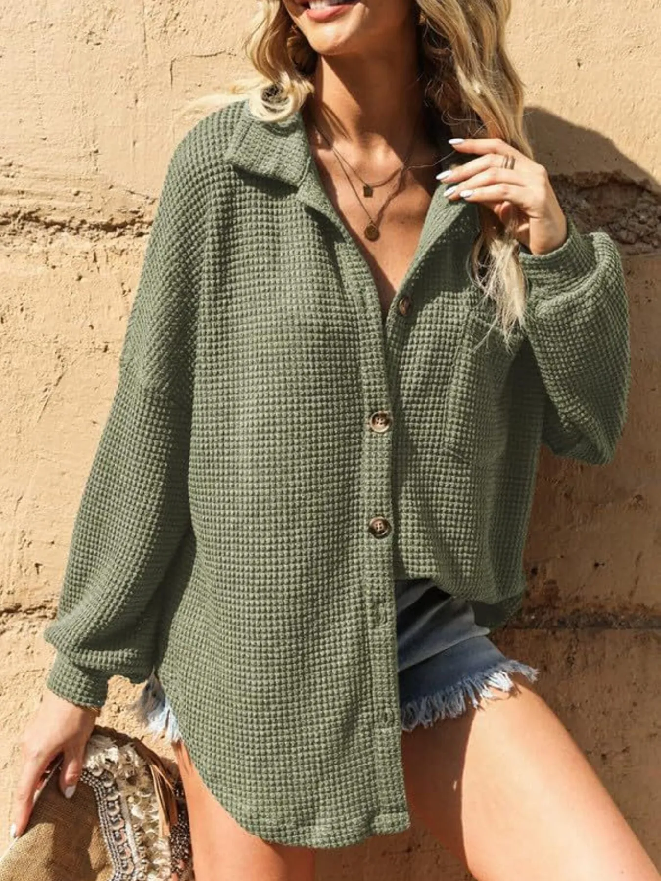 Waffle Knit Button-Down Shirt - Image 8