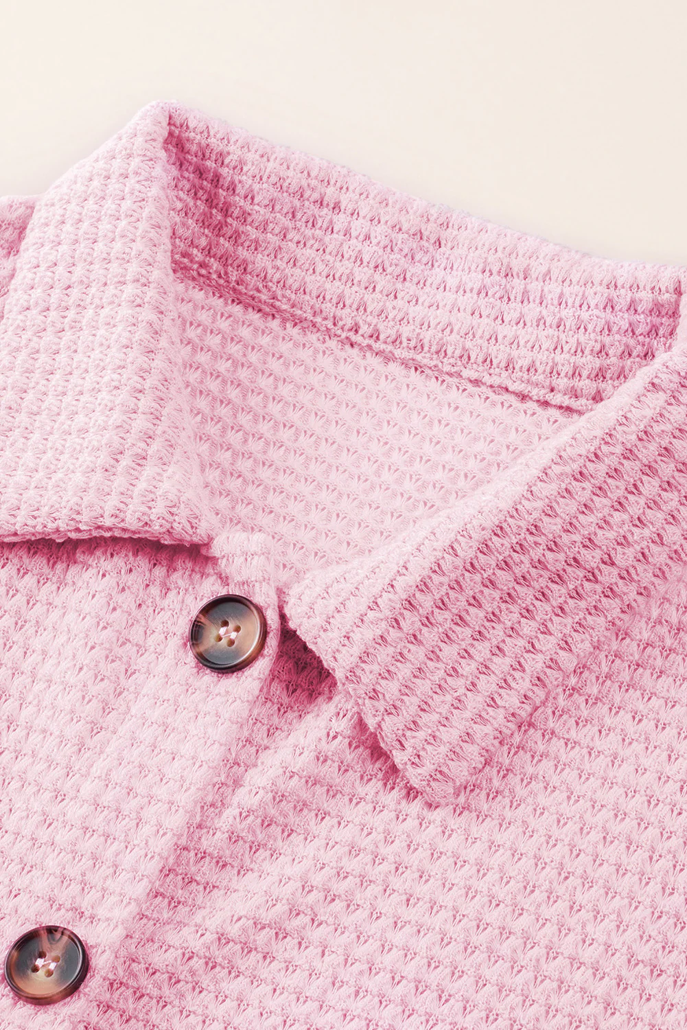 Waffle-Knit Collared Neck Long Sleeve Shirt - Image 14
