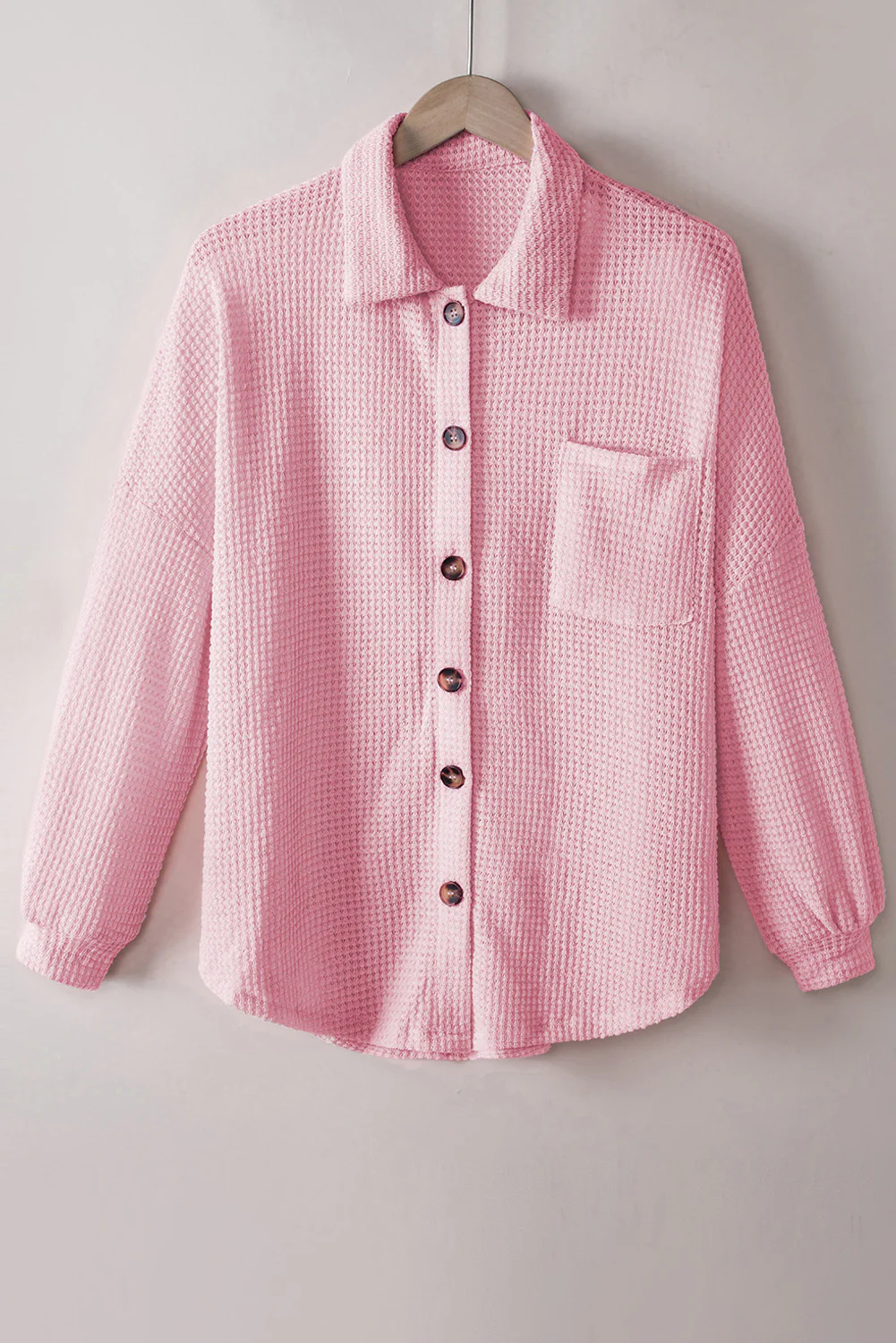 Waffle-Knit Collared Neck Long Sleeve Shirt - Image 15