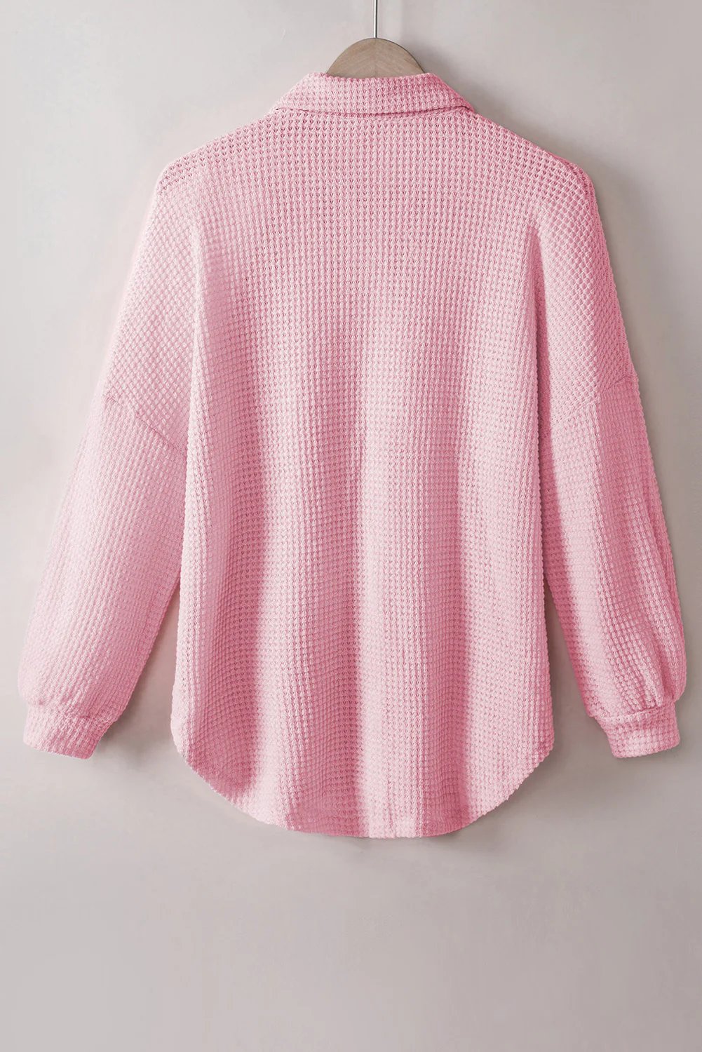 Waffle-Knit Collared Neck Long Sleeve Shirt - Image 16