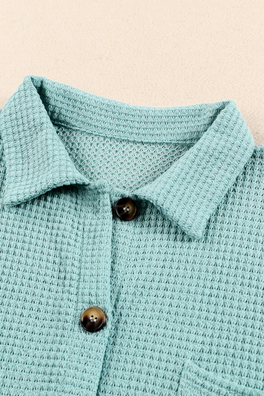 Waffle-Knit Collared Neck Long Sleeve Shirt - Image 29