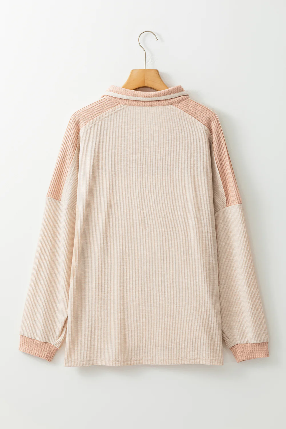 Waffle-Knit Color Block Half Button Long Sleeve Top - Image 7