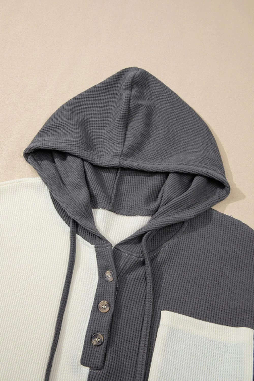 Waffle-Knit Two-Tone Long Sleeve Hoodie - Image 5