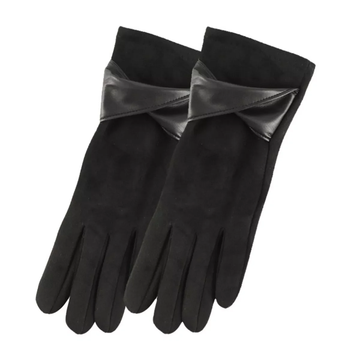 Warm Leather Trimmed Suede Gloves - Image 2
