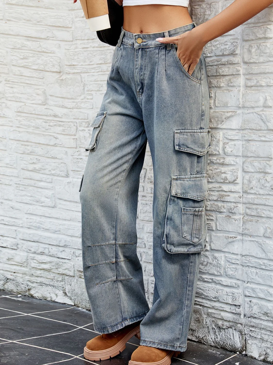 Washed Jeans with Pockets - Image 4