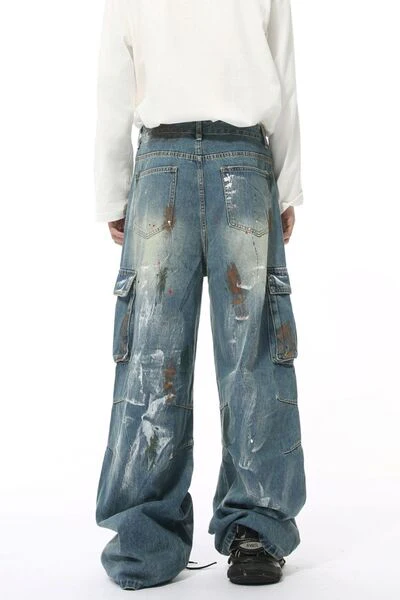 Waste Soil Style Jeans with Cargo Pockets - Image 2