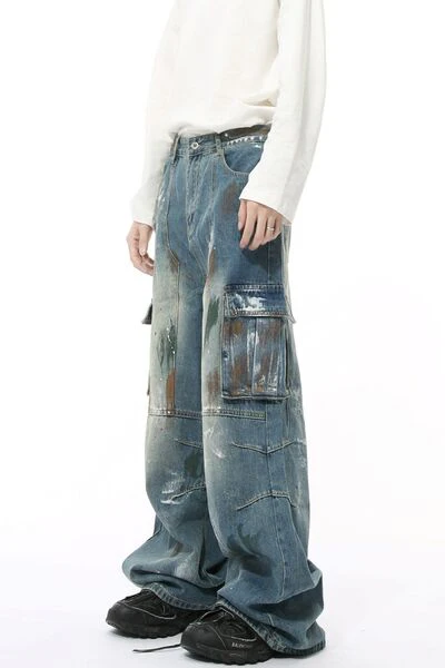 Waste Soil Style Jeans with Cargo Pockets - Image 3