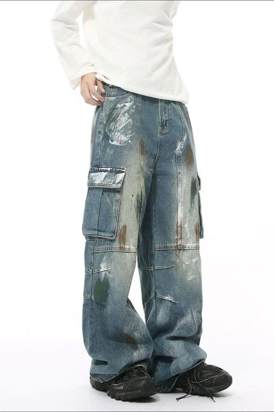 Waste Soil Style Jeans with Cargo Pockets - Image 4