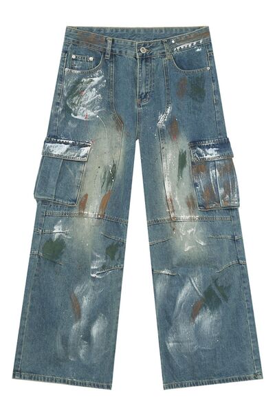 Waste Soil Style Jeans with Cargo Pockets - Image 5