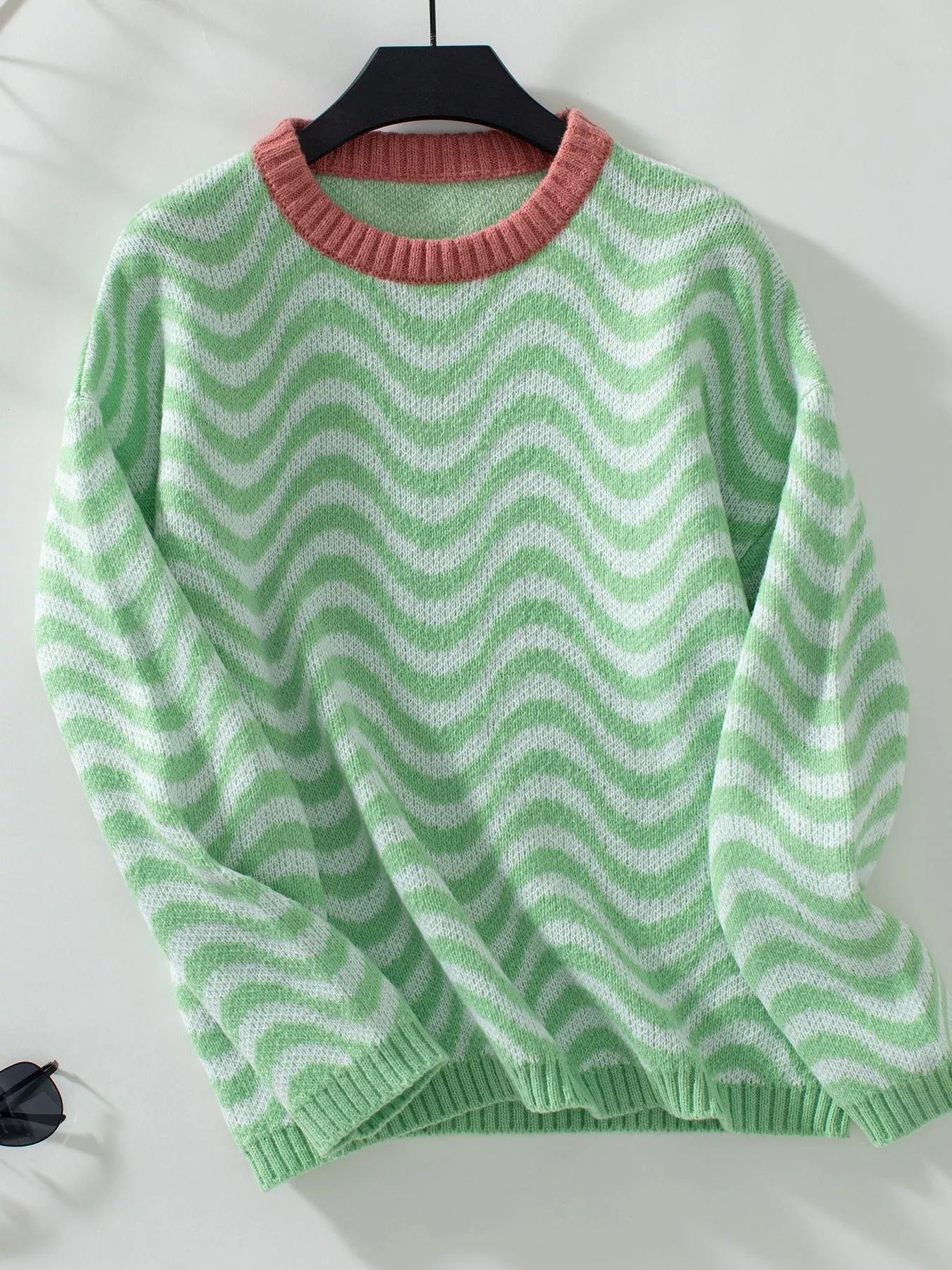 Wavy Striped Round Neck Sweater - Image 5