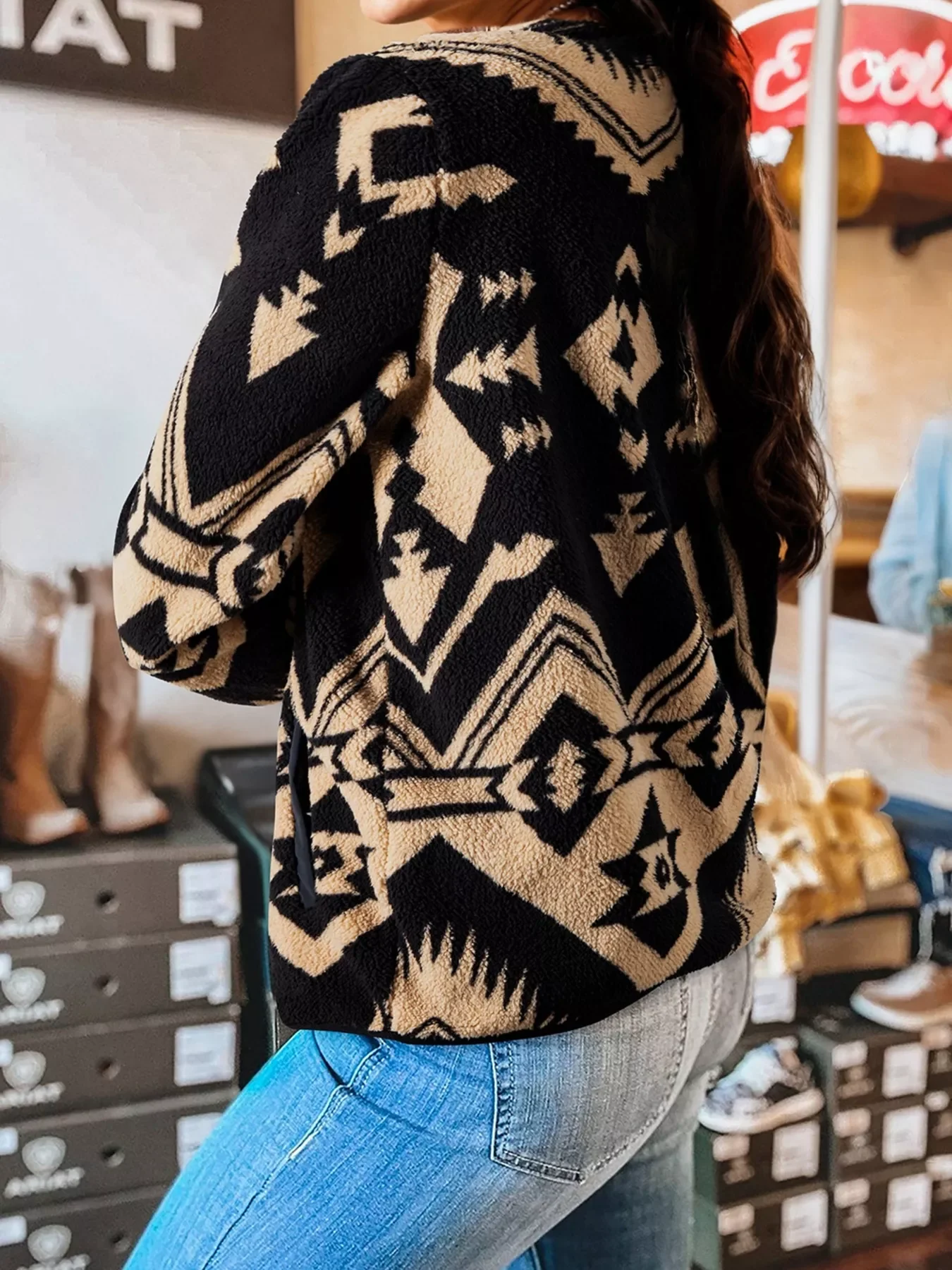 Western Aztec Half Zip Plush Sweatshirt - Image 11