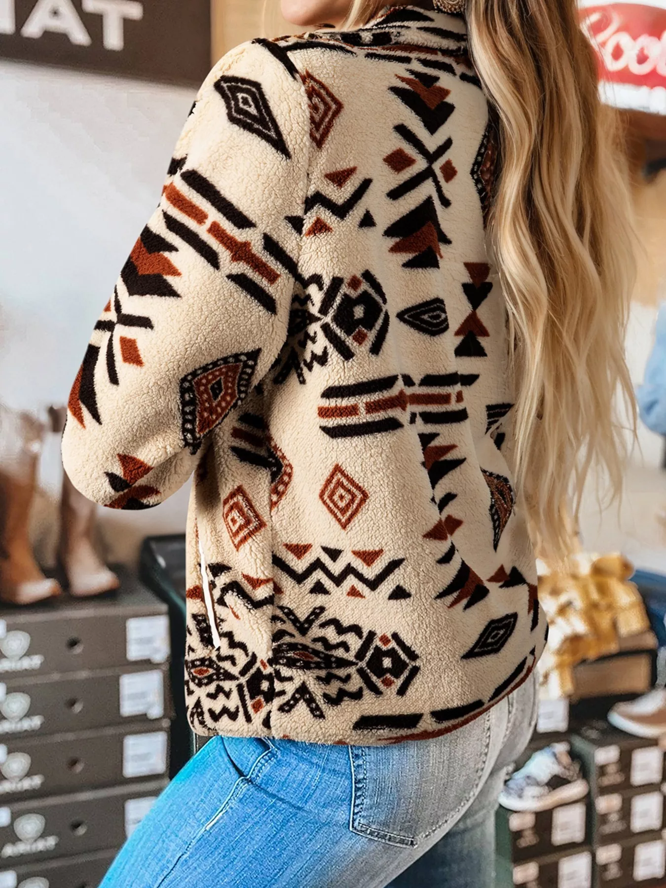 Western Aztec Half Zip Plush Sweatshirt - Image 2