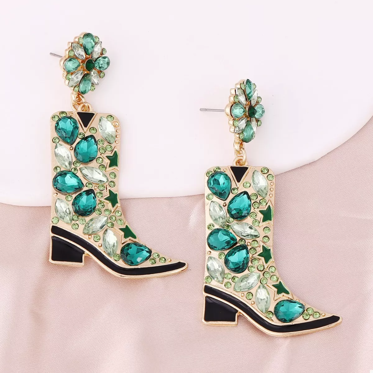 Western Boot Dangle Earrings with Rhinestones - Image 2