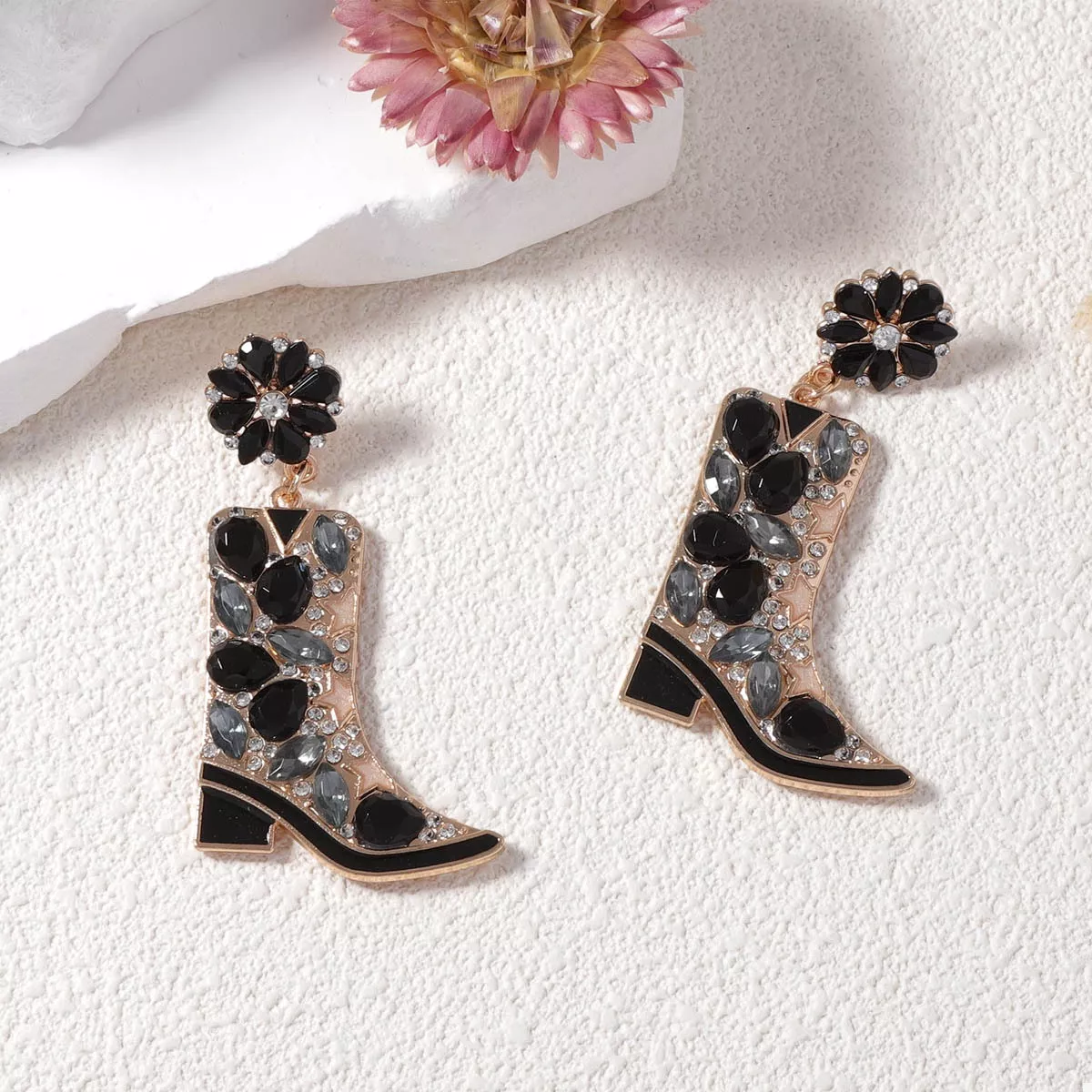 Western Boot Dangle Earrings with Rhinestones - Image 3