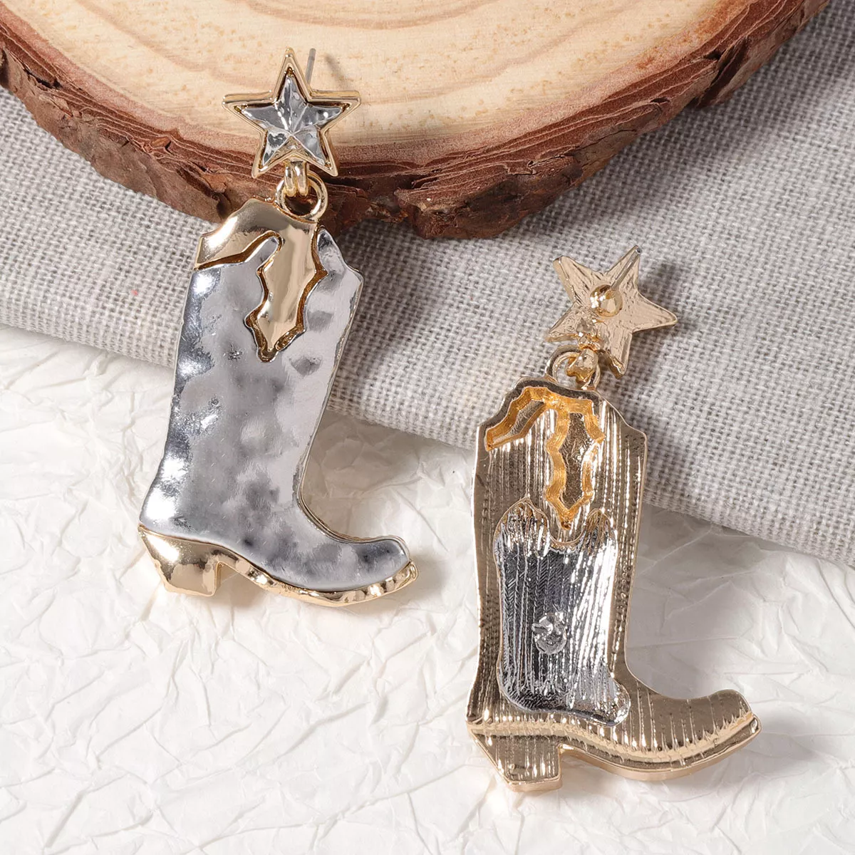 Western Cowboy Boot Star Dangle Earrings - Image 3