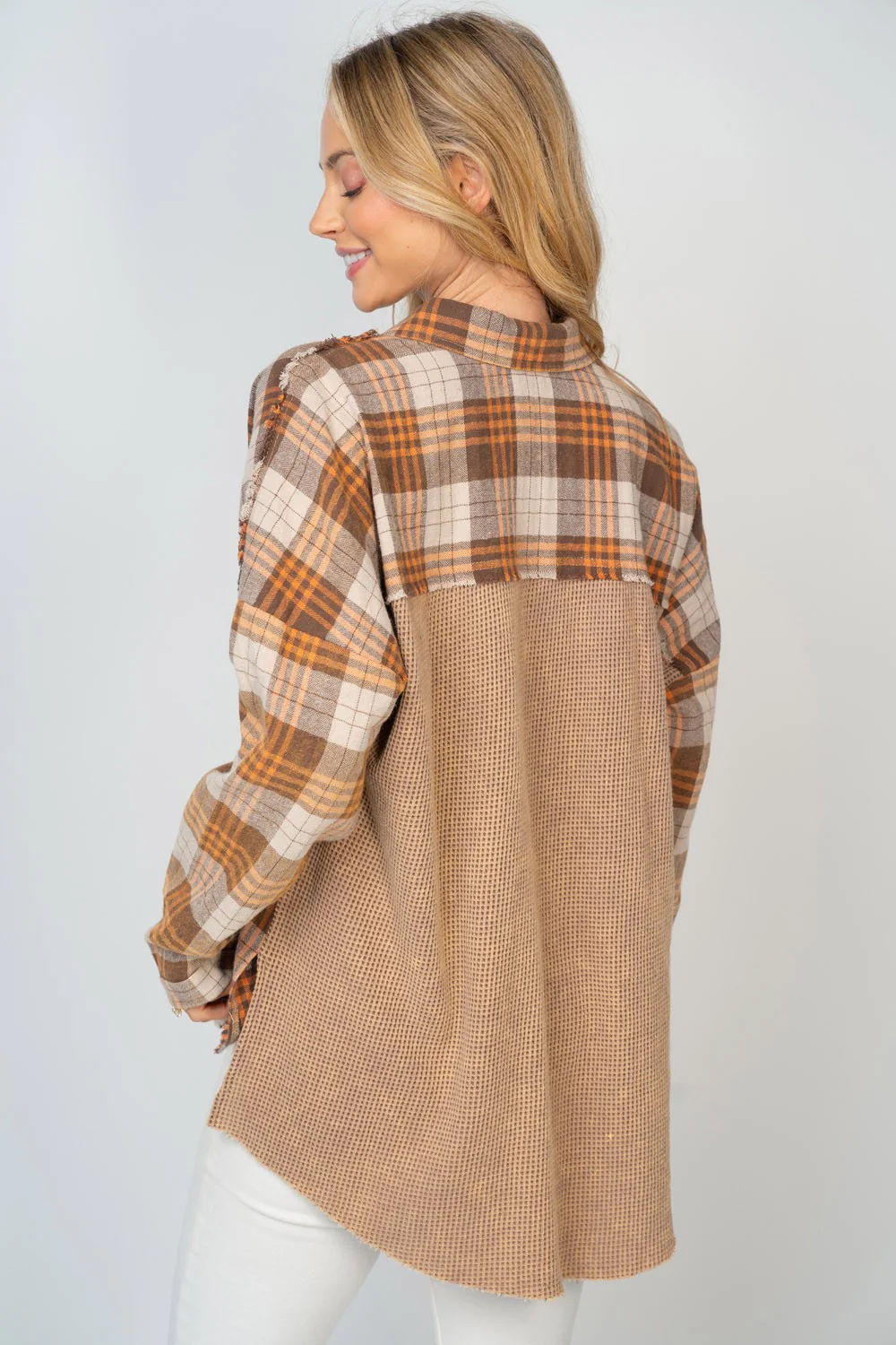 White Birch Full Size Contrast Plaid Button Down Shirt - Image 2