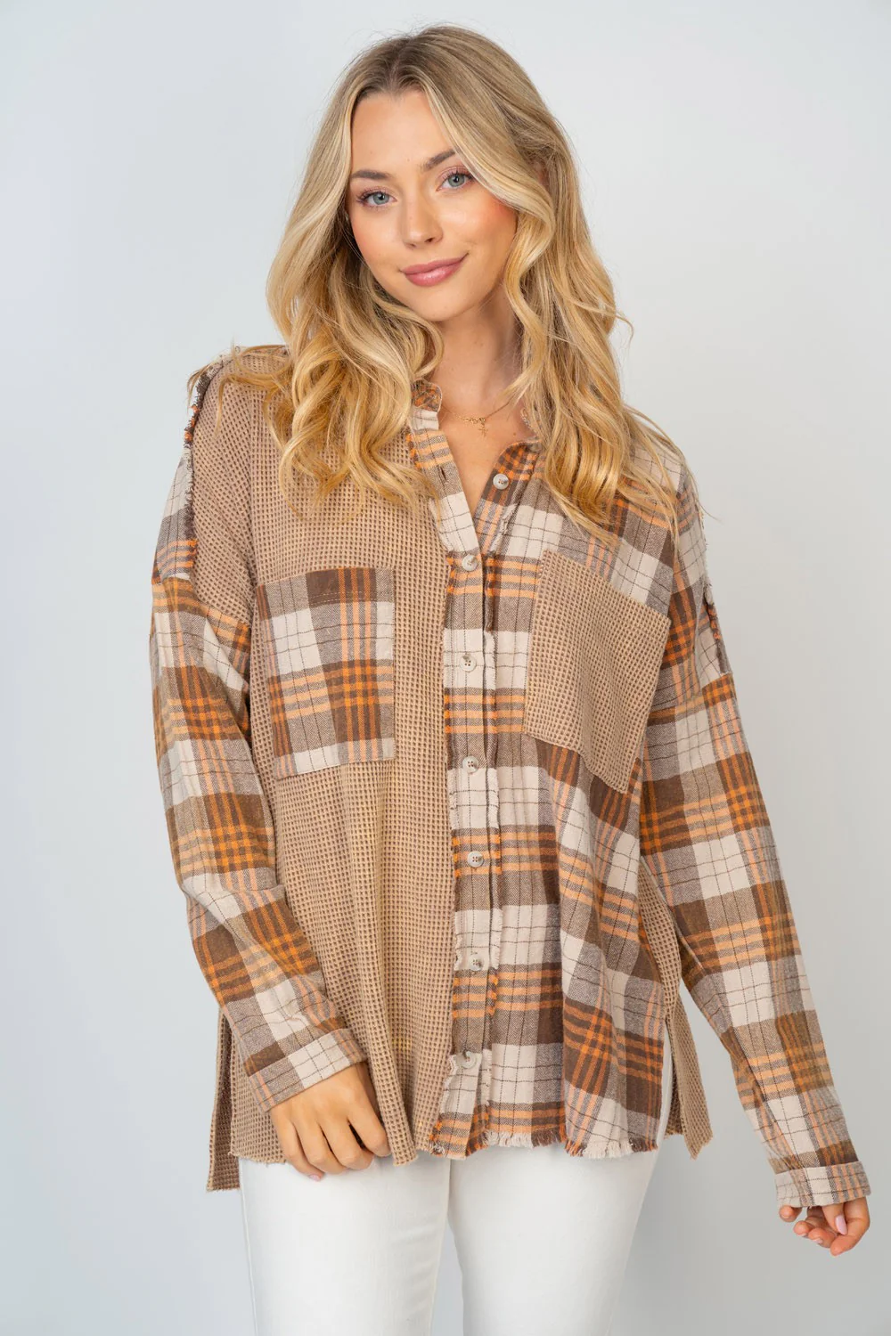 White Birch Full Size Contrast Plaid Button Down Shirt - Image 4