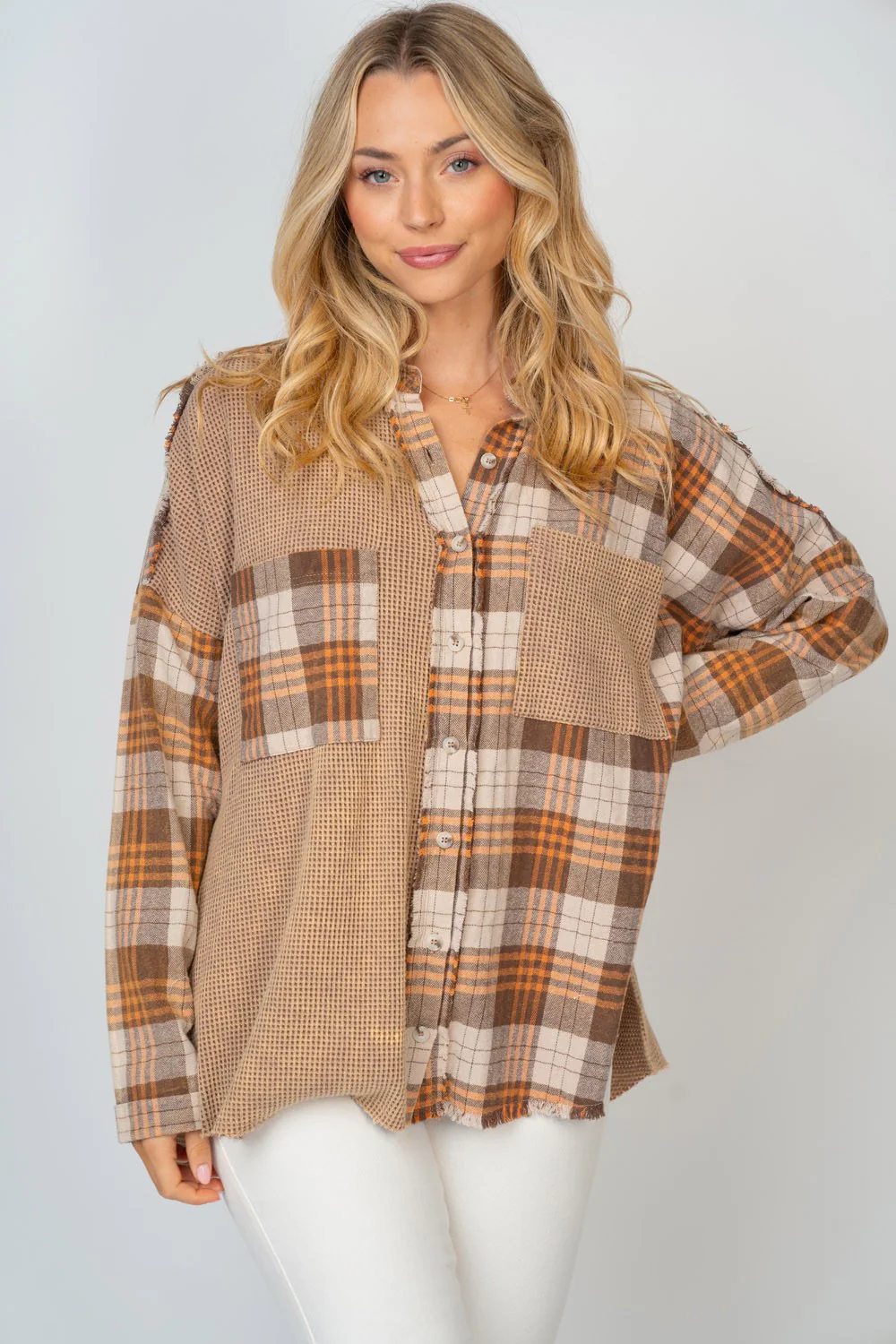 White Birch Full Size Contrast Plaid Button Down Shirt - Image 5