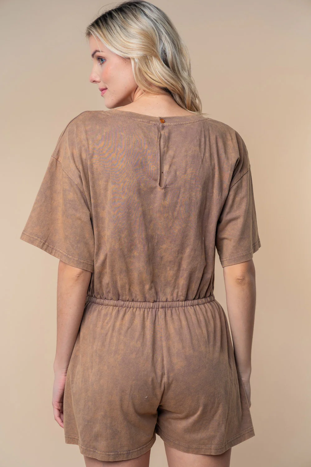 White Birch Full Size Short Sleeve Drawstring Romper - Image 2