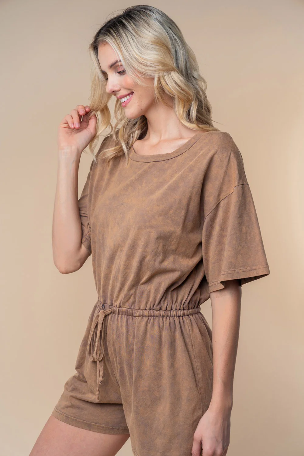 White Birch Full Size Short Sleeve Drawstring Romper - Image 3
