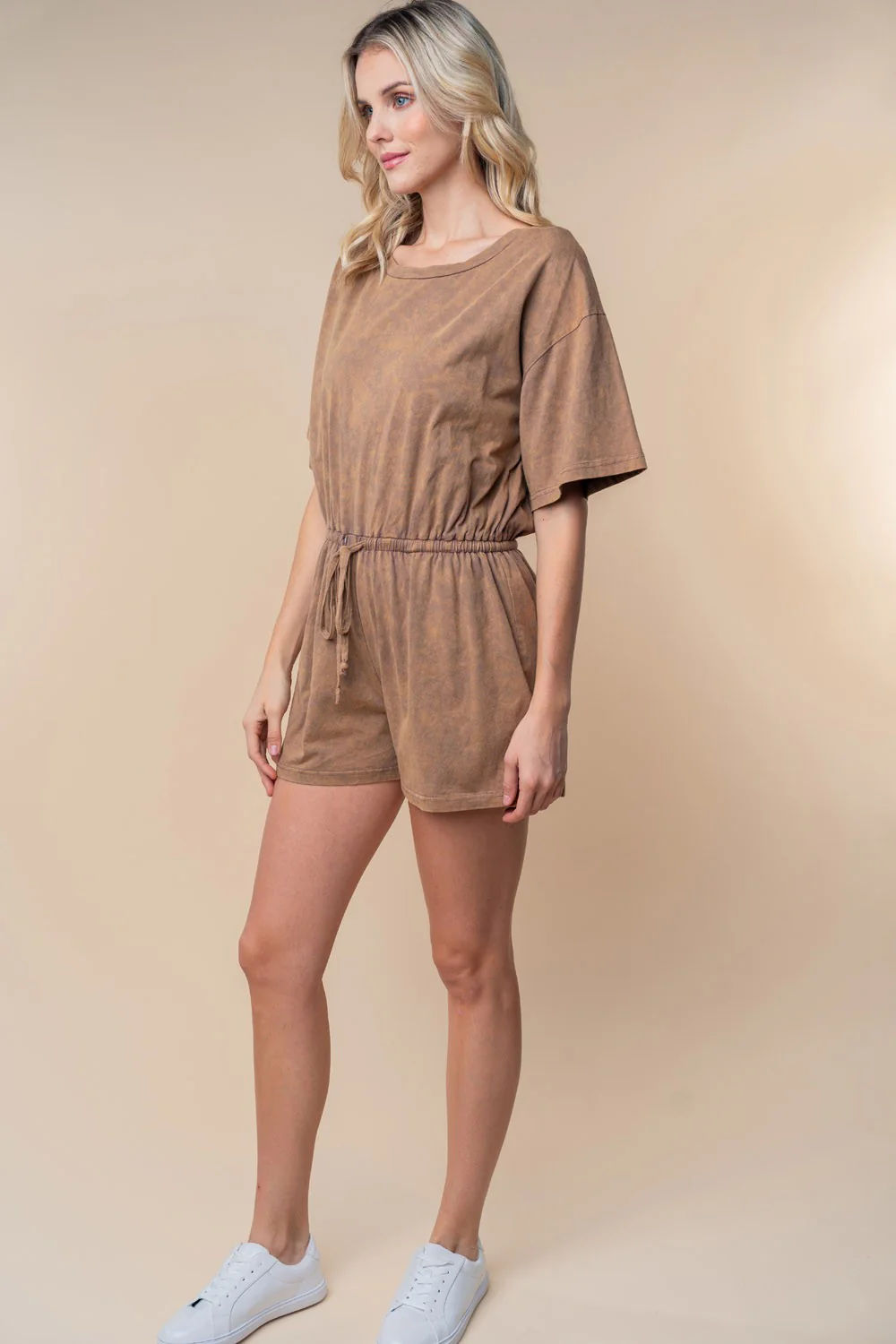 White Birch Full Size Short Sleeve Drawstring Romper - Image 4