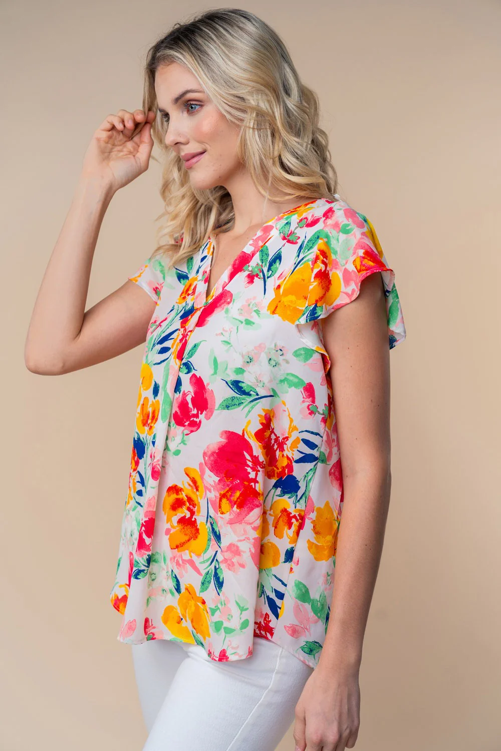 White Birch Full Size Short Sleeve Floral Woven Top - Image 3