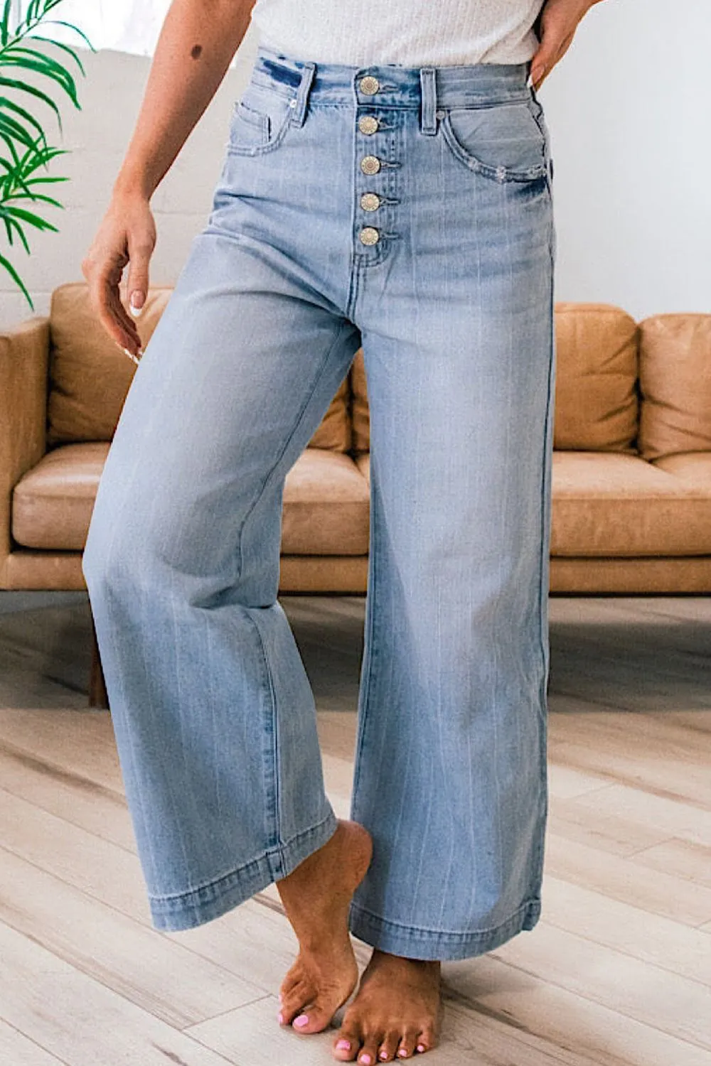 Wide Leg Button Fly Jeans - Image 3