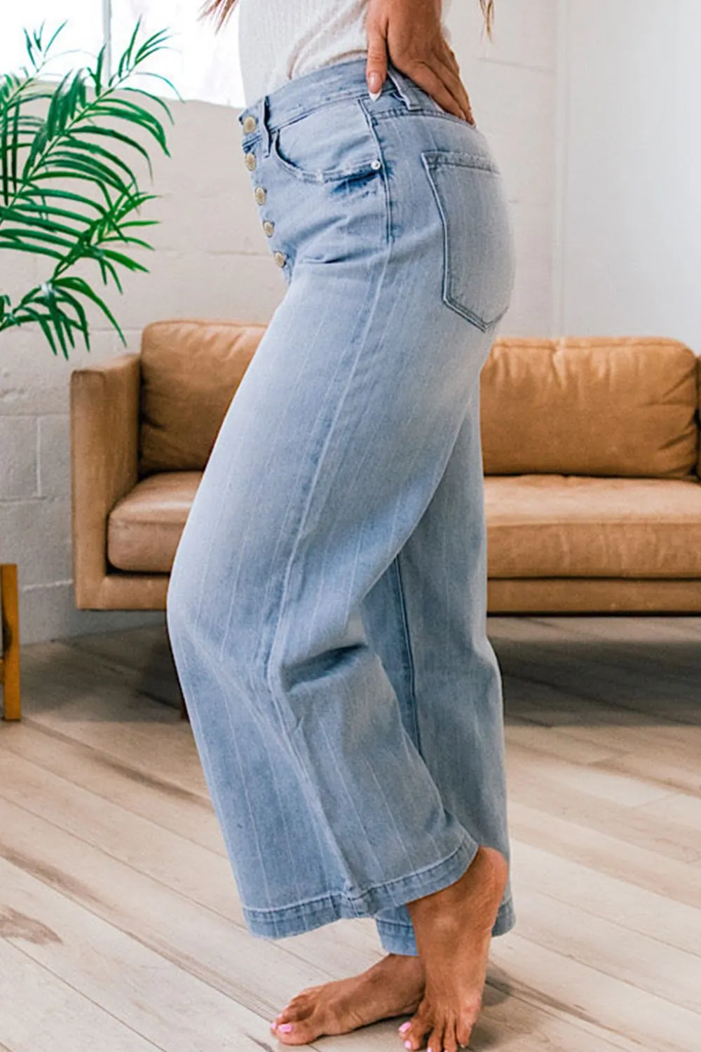 Wide Leg Button Fly Jeans - Image 4