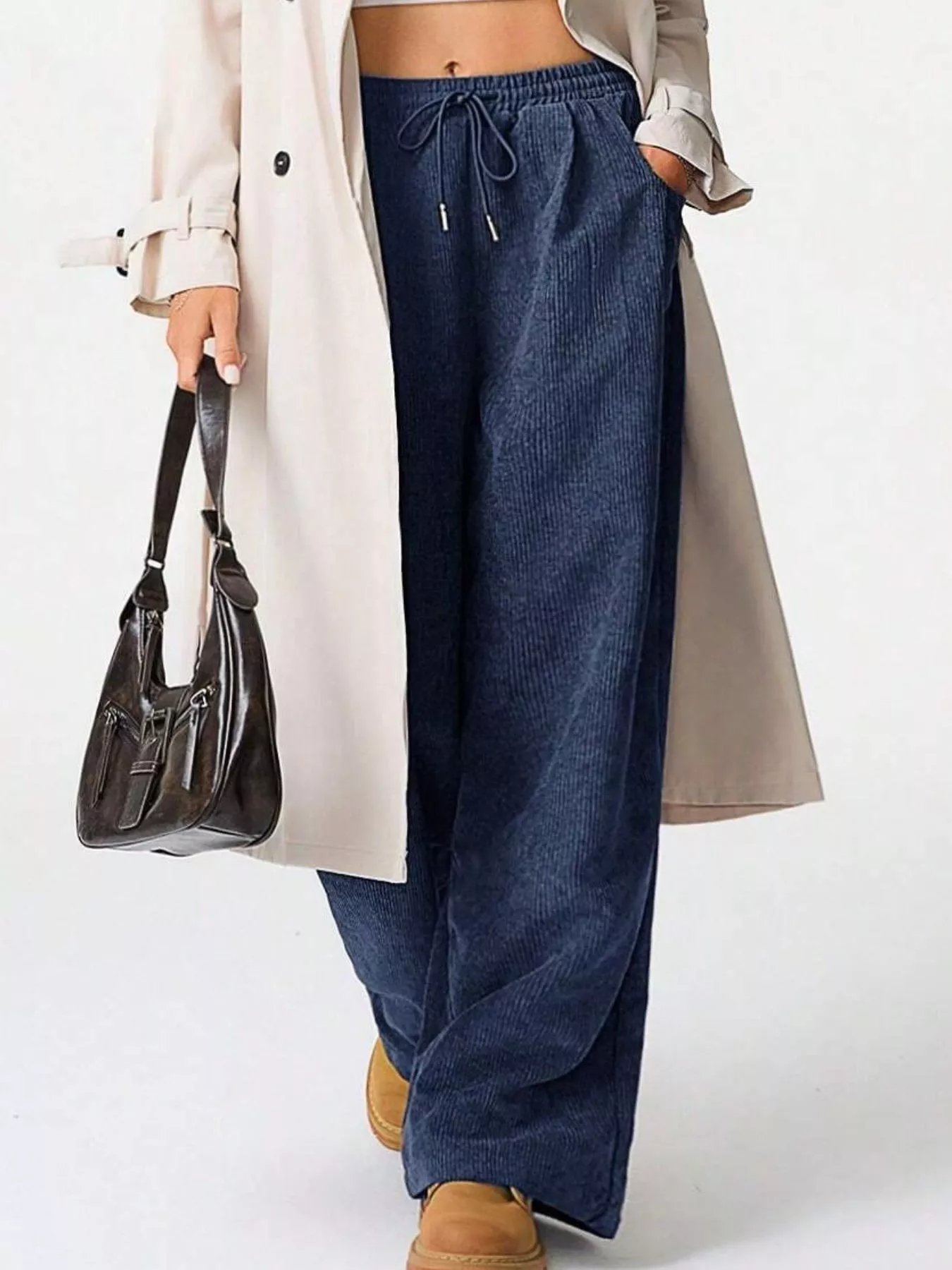 Wide Leg Corduroy Drawstring Pants - Image 13