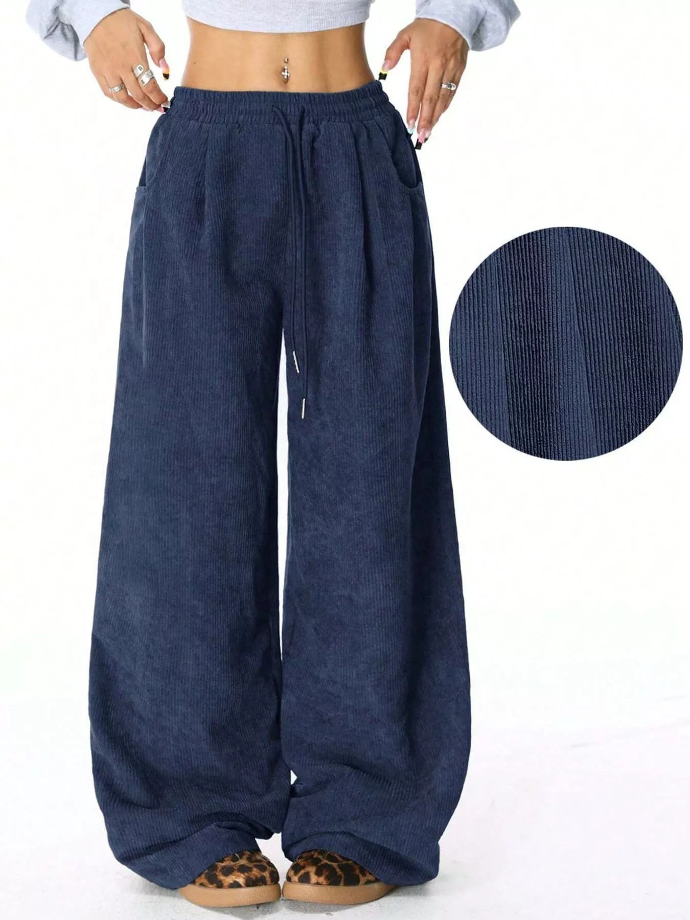 Wide Leg Corduroy Drawstring Pants - Image 14